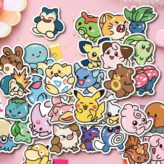 50-Piece Kawaii Anime Pokémon Sticker Collection - Pikachu Decals for Creative Projects, Laptops, Luggage, Skateboards, and Phones - Perfect Gift for Children