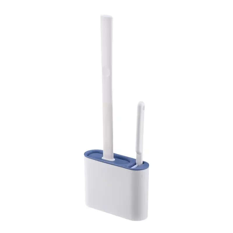 Wall-Mounted Toilet Brush Holder with Long Handle, Waterproof Silicone, Quick-Drying Soft Bristles - Bathroom Accessory