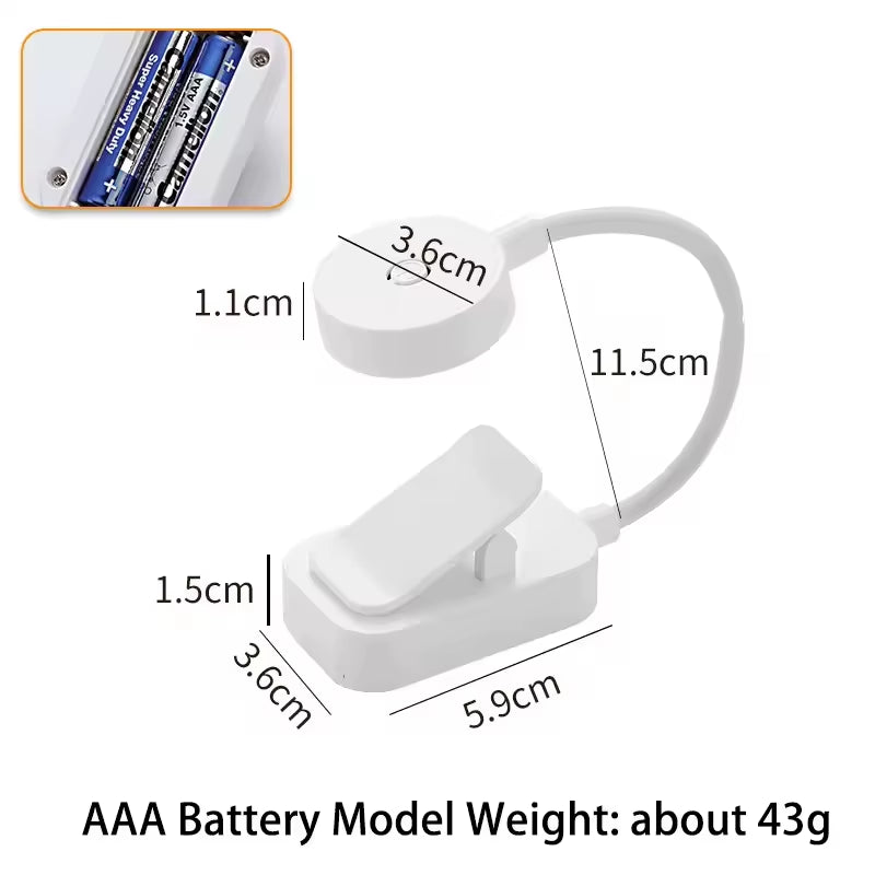 Adjustable Mini LED Reading Lamp with Eye Protection - 3 Modes Clip-On Light for Study and Travel