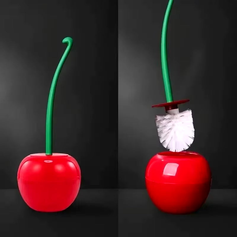 Red Cherry-Shaped Toilet Brush and Holder Set - Creative Bathroom Accessory