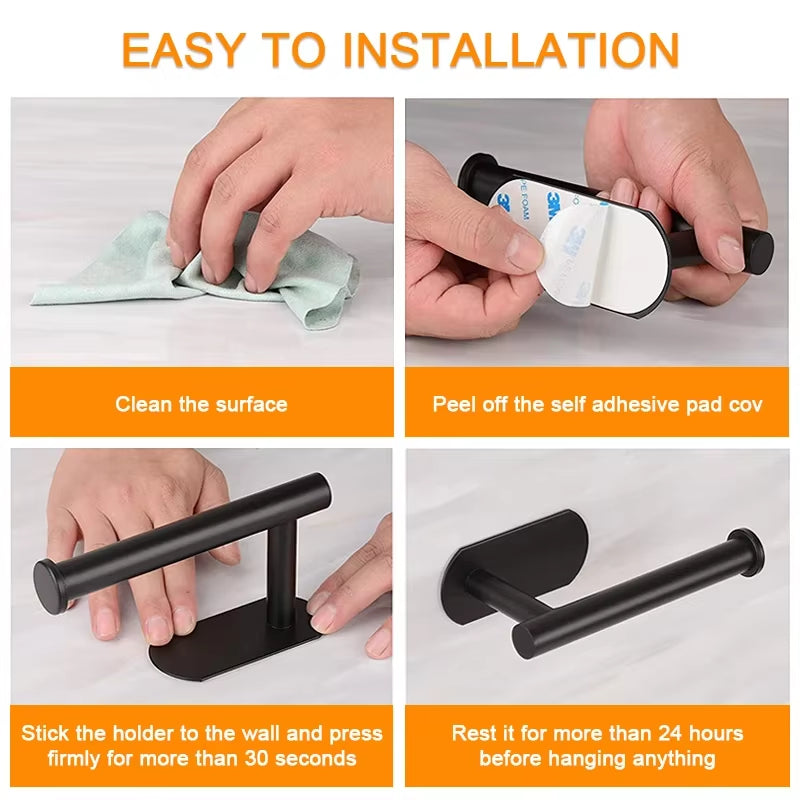 SUS304 Stainless Steel No-Drill Self-Adhesive Toilet Paper Holder for Bathroom and Kitchen