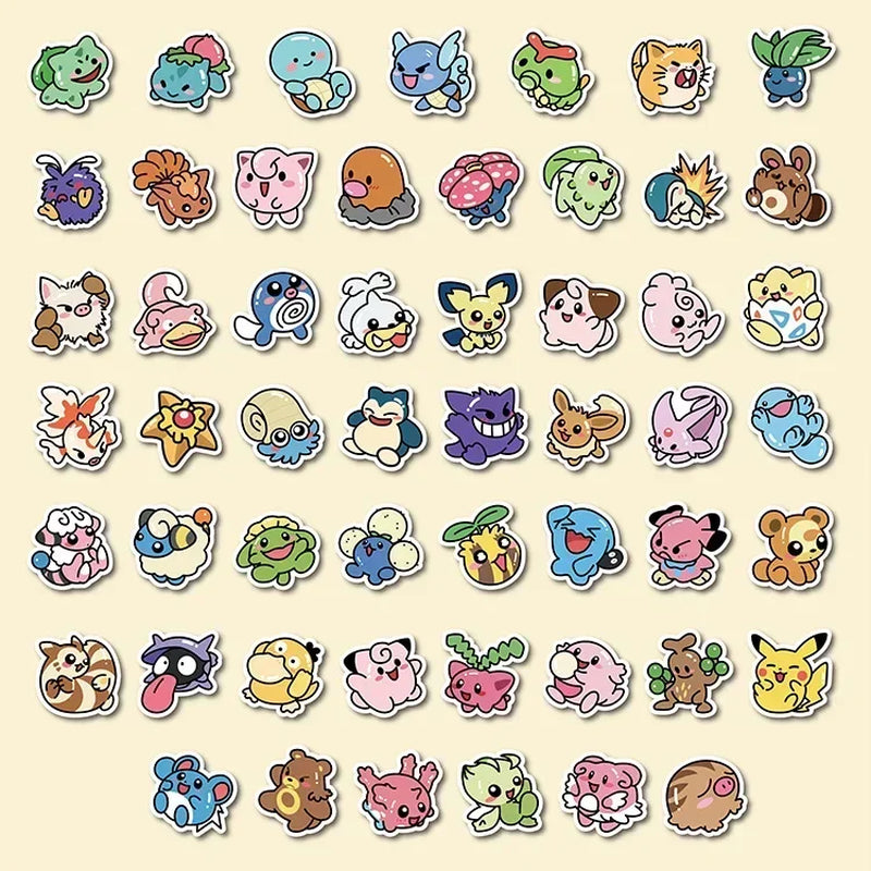 50-Piece Kawaii Anime Pokémon Sticker Collection - Pikachu Decals for Creative Projects, Laptops, Luggage, Skateboards, and Phones - Perfect Gift for Children