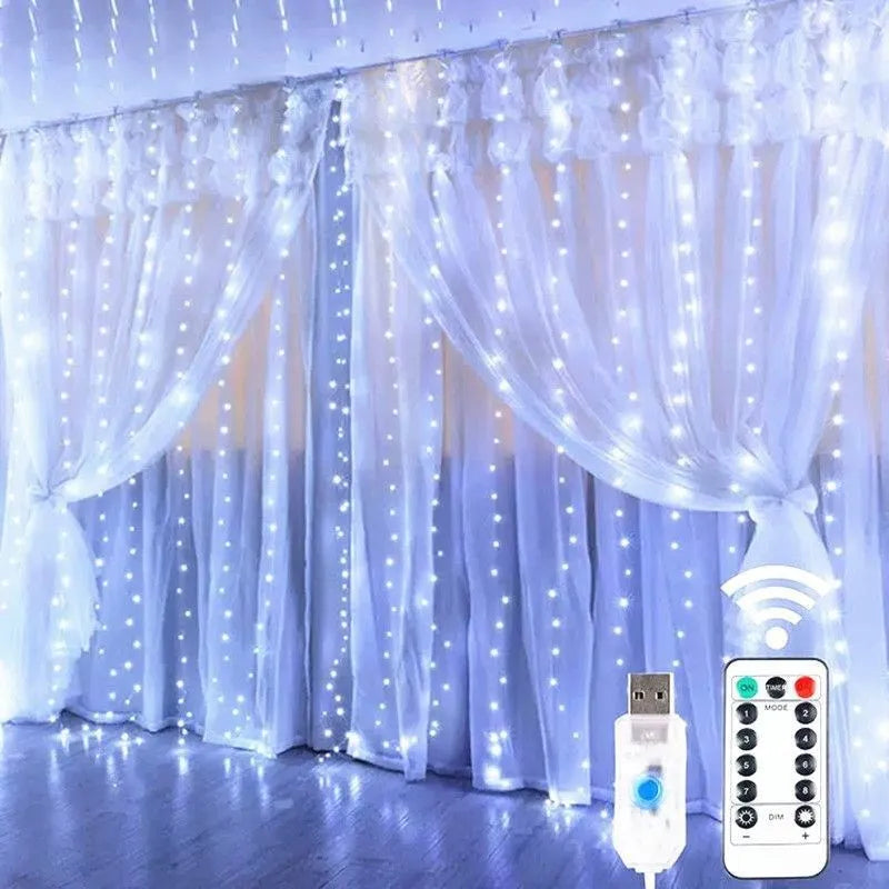 LED Fairy String Curtain Lights with Remote Control - 8 Modes USB Festoon Lighting for Christmas Home Decor and New Year Celebrations
