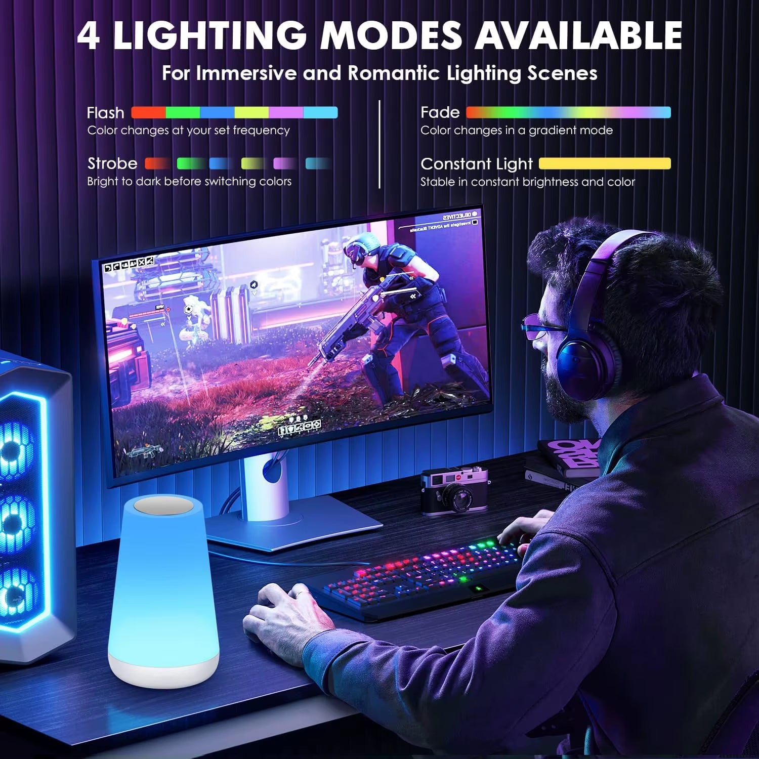 LED RGB Night Light with Remote Control - 13 Color Changing, Touch Sensitivity, USB Rechargeable, Dimmable Portable Table and Bedside Lamp