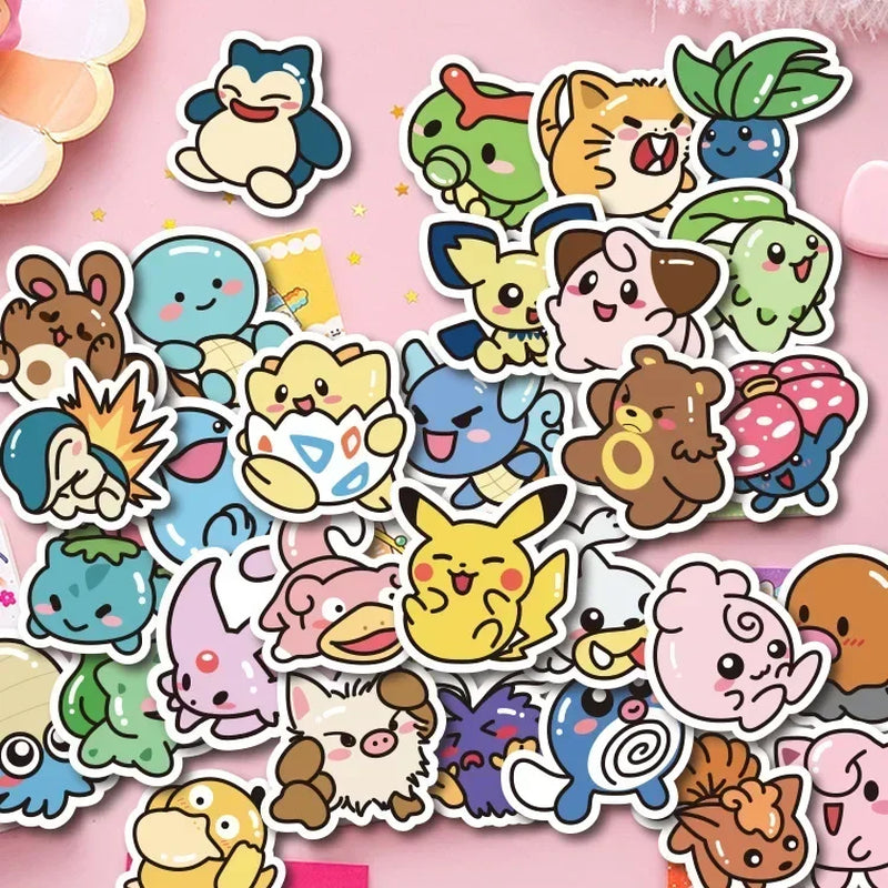 50-Piece Kawaii Anime Pokémon Sticker Collection - Pikachu Decals for Creative Projects, Laptops, Luggage, Skateboards, and Phones - Perfect Gift for Children