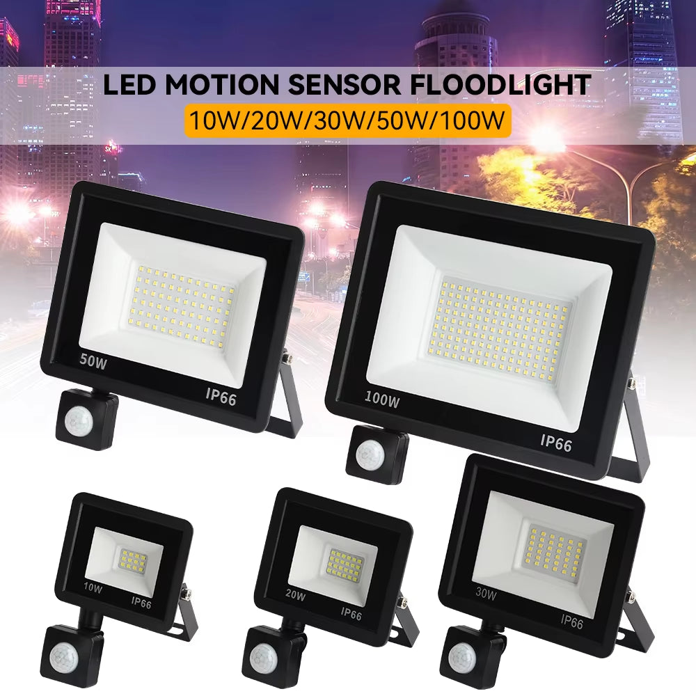 LE PIR Motion Sensor Outdoor Wall Light - White LED Spotlight, IP66 Waterproof, Available in 10W, 20W, 30W, 50W, and 100W for Garden Use
