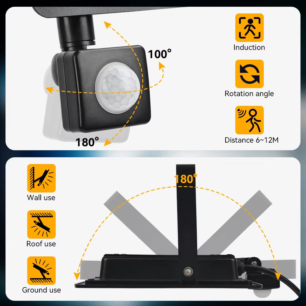 LE PIR Motion Sensor Outdoor Wall Light - White LED Spotlight, IP66 Waterproof, Available in 10W, 20W, 30W, 50W, and 100W for Garden Use