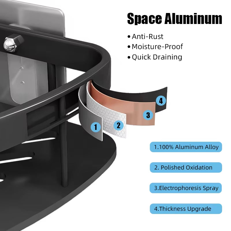 Aluminum Alloy Bathroom Shelf Organizer for Makeup and Shampoo - No Drill Wall-Mounted Storage Solution