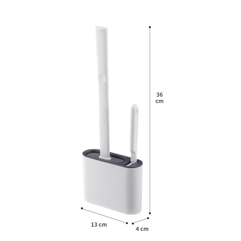Wall-Mounted Toilet Brush Holder with Long Handle, Waterproof Silicone, Quick-Drying Soft Bristles - Bathroom Accessory
