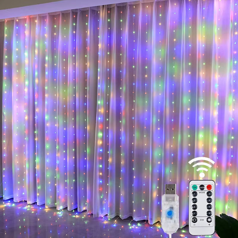 LED Fairy String Curtain Lights with Remote Control - 8 Modes USB Festoon Lighting for Christmas Home Decor and New Year Celebrations