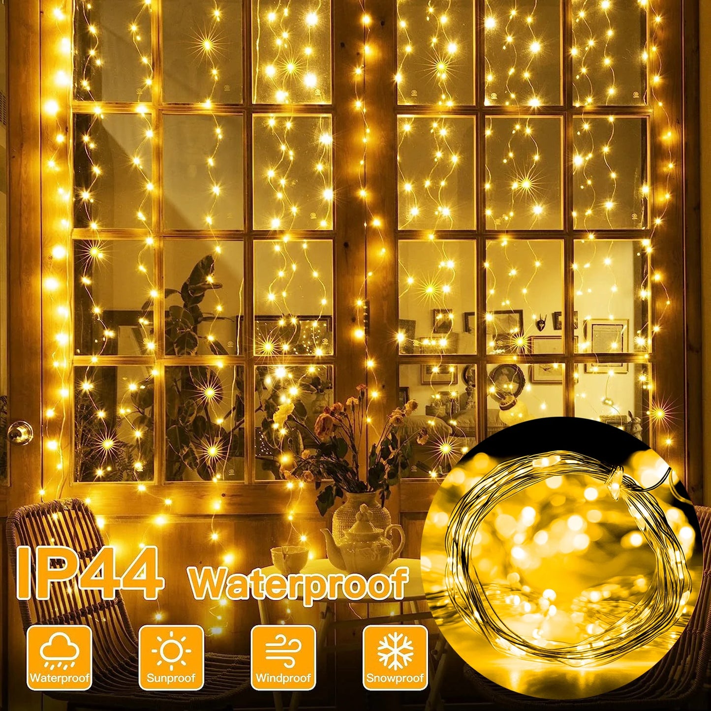 LED Fairy String Curtain Lights with Remote Control - 8 Modes USB Festoon Lighting for Christmas Home Decor and New Year Celebrations