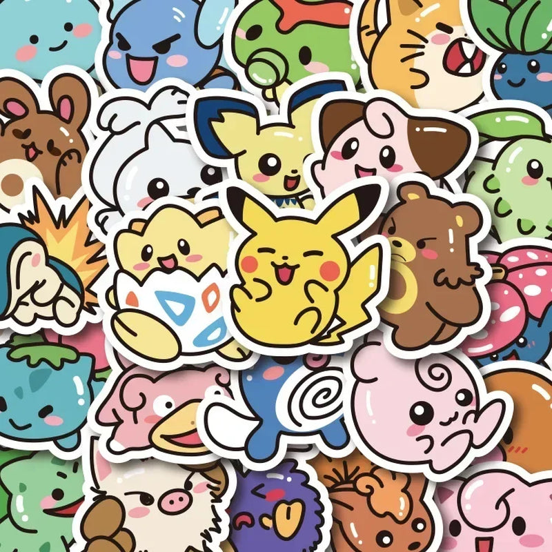 50-Piece Kawaii Anime Pokémon Sticker Collection - Pikachu Decals for Creative Projects, Laptops, Luggage, Skateboards, and Phones - Perfect Gift for Children