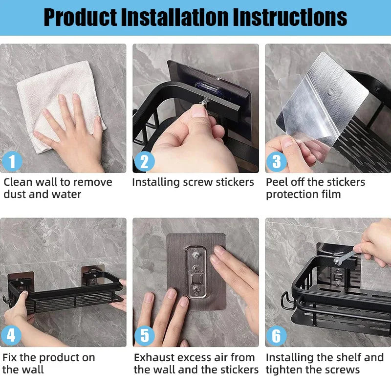 Aluminum Alloy Bathroom Shelf Organizer for Makeup and Shampoo - No Drill Wall-Mounted Storage Solution