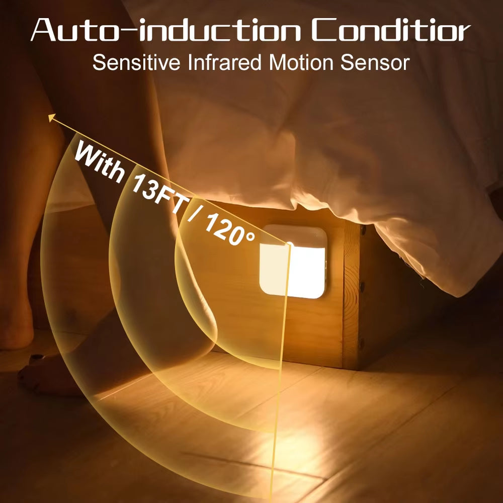 Wireless LED Motion Sensor Night Light - Rechargeable Type C - Ideal for Cabinets, Wardrobes, and Staircases