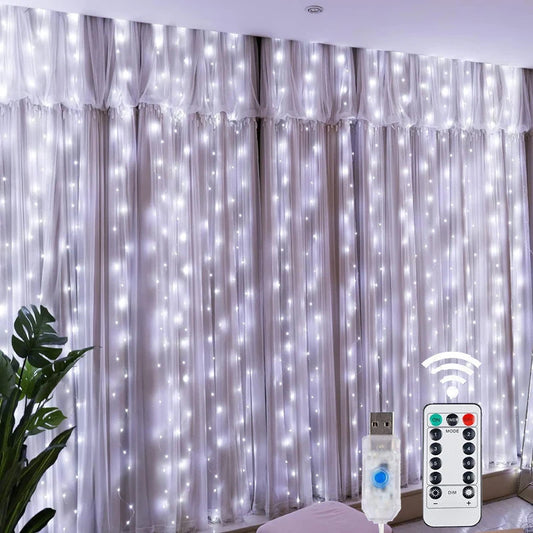 LED Fairy String Curtain Lights with Remote Control - 8 Modes USB Festoon Lighting for Christmas Home Decor and New Year Celebrations