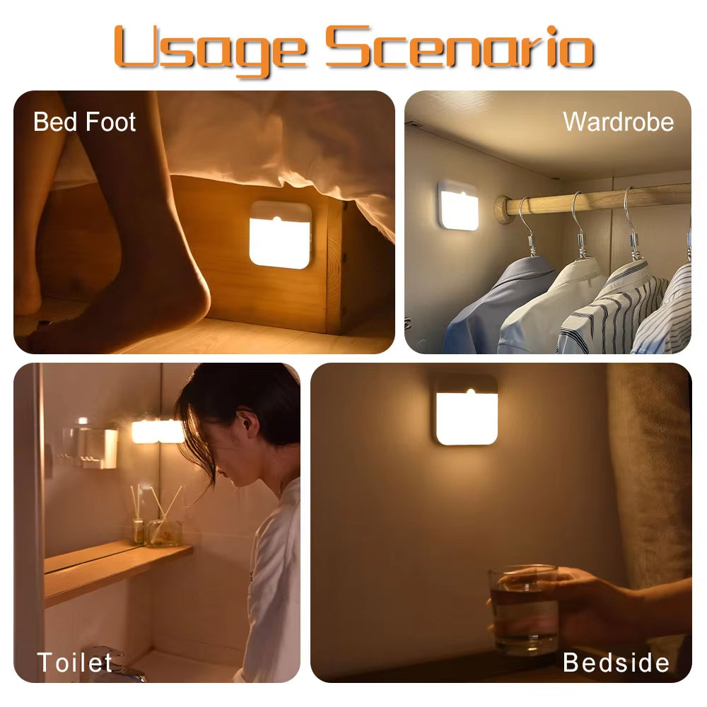 Wireless LED Motion Sensor Night Light - Rechargeable Type C - Ideal for Cabinets, Wardrobes, and Staircases