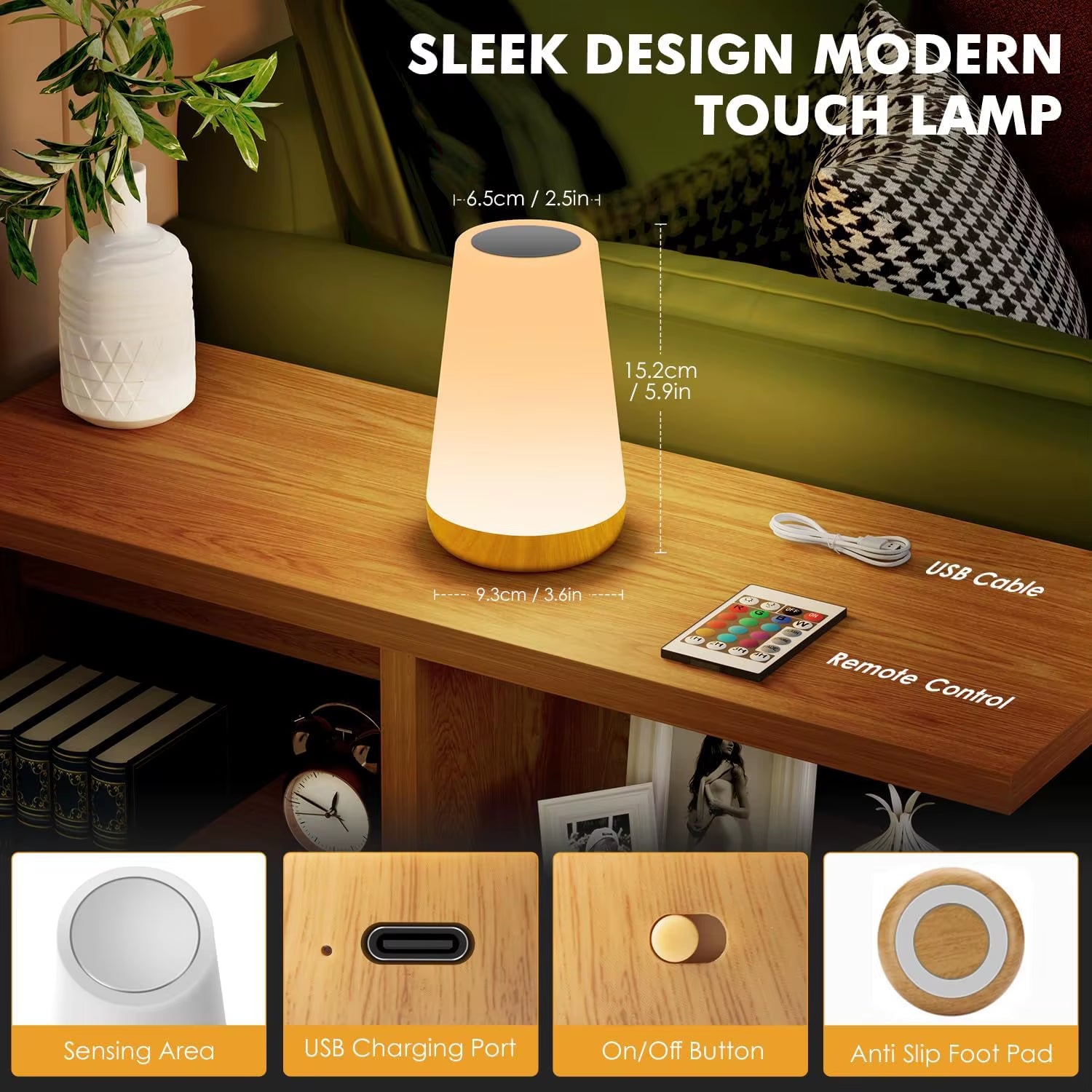 LED RGB Night Light with Remote Control - 13 Color Changing, Touch Sensitivity, USB Rechargeable, Dimmable Portable Table and Bedside Lamp