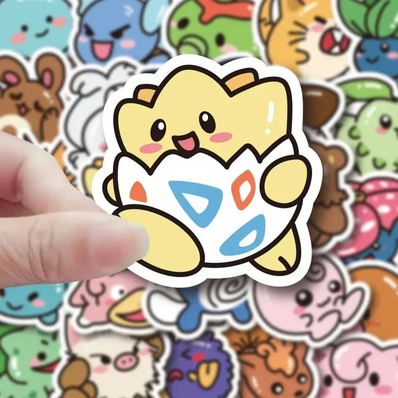 50-Piece Kawaii Anime Pokémon Sticker Collection - Pikachu Decals for Creative Projects, Laptops, Luggage, Skateboards, and Phones - Perfect Gift for Children