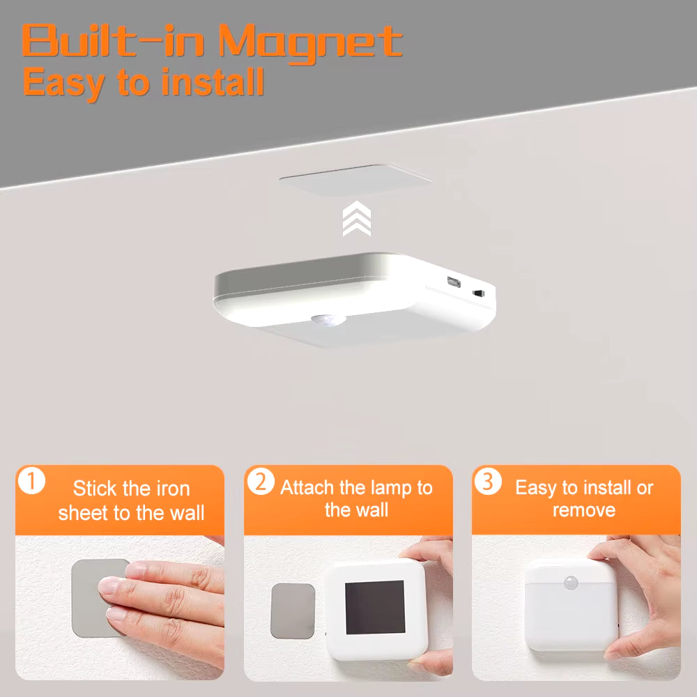 Wireless LED Motion Sensor Night Light - Rechargeable Type C - Ideal for Cabinets, Wardrobes, and Staircases