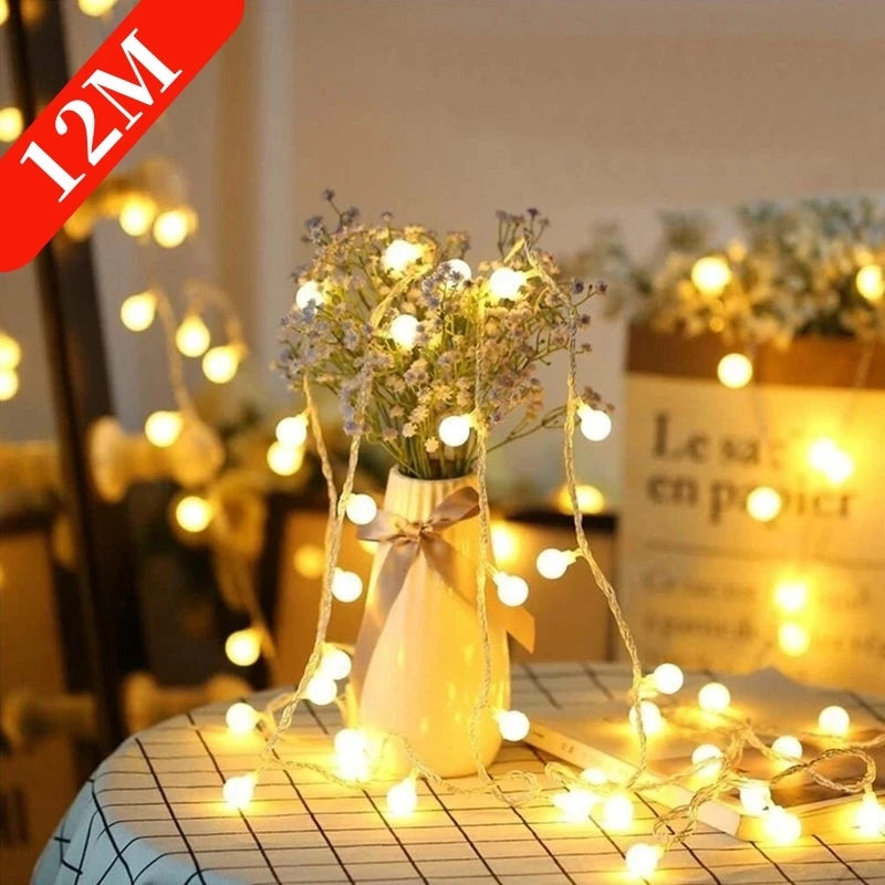 10M USB/Battery-Powered LED Ball String Lights - Outdoor Garland for Weddings, Gardens, and Christmas Decorations