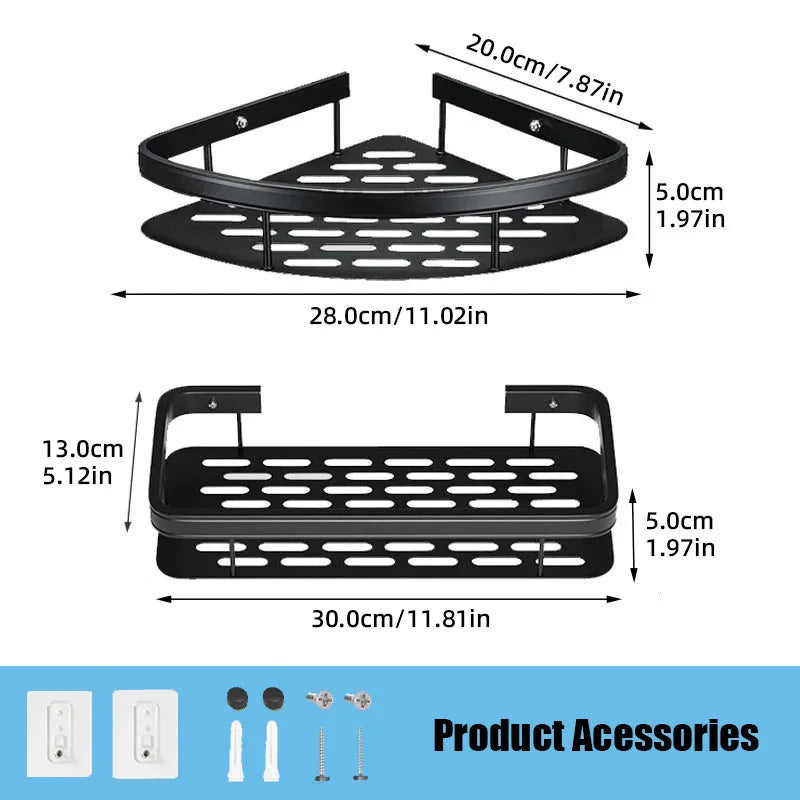 Aluminum Alloy Bathroom Shelf Organizer for Makeup and Shampoo - No Drill Wall-Mounted Storage Solution