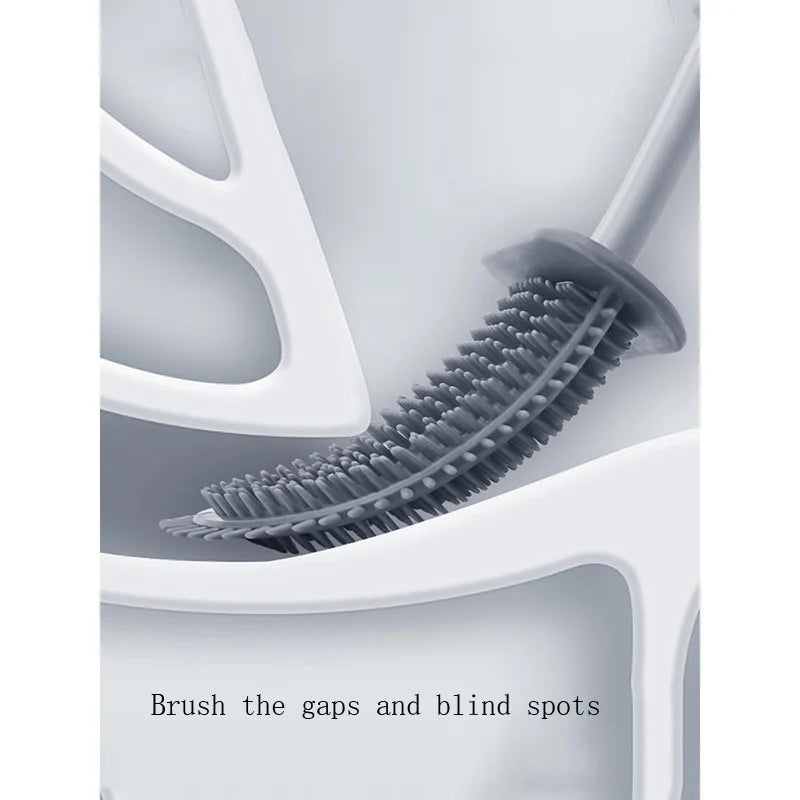Wall-Mounted Toilet Brush Holder with Long Handle, Waterproof Silicone, Quick-Drying Soft Bristles - Bathroom Accessory