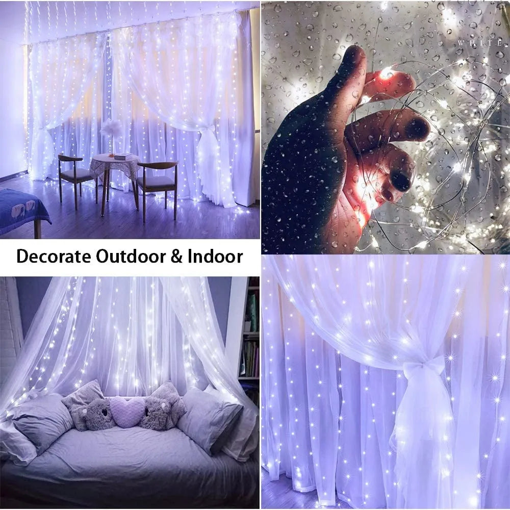 LED Fairy String Curtain Lights with Remote Control - 8 Modes USB Festoon Lighting for Christmas Home Decor and New Year Celebrations