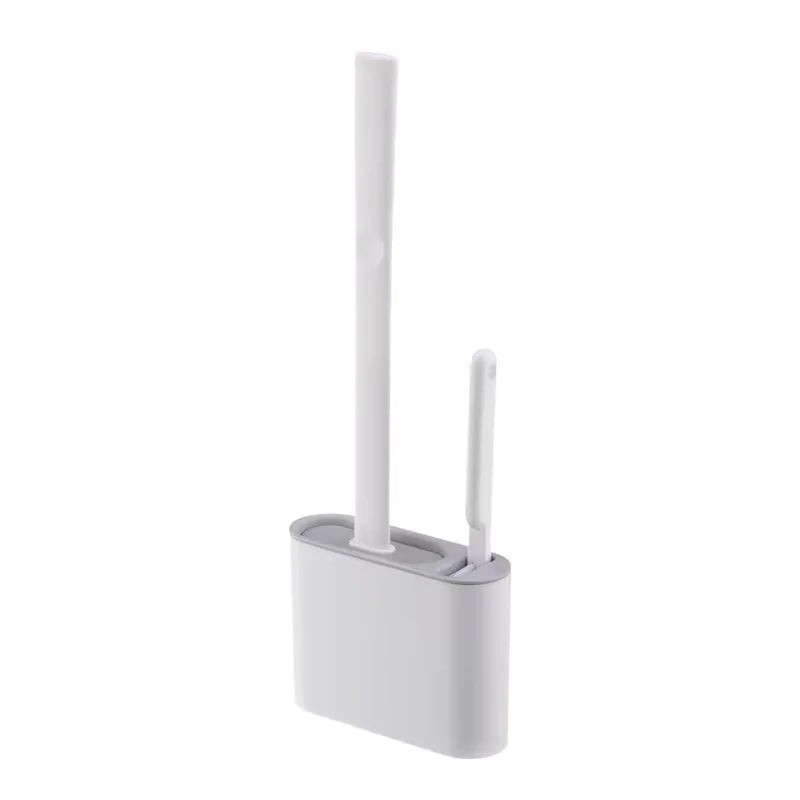 Wall-Mounted Toilet Brush Holder with Long Handle, Waterproof Silicone, Quick-Drying Soft Bristles - Bathroom Accessory