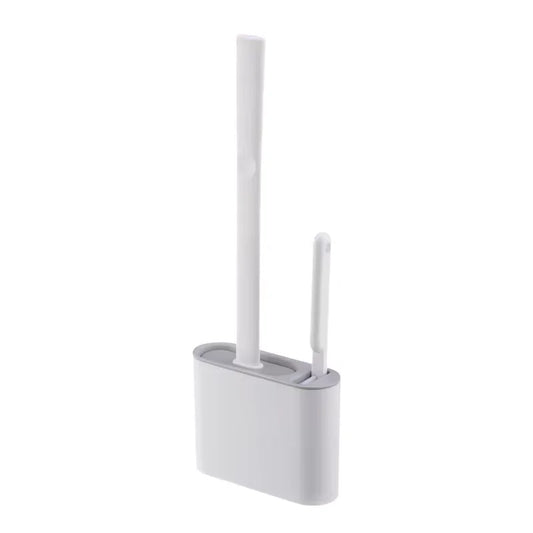 Wall-Mounted Toilet Brush Holder with Long Handle, Waterproof Silicone, Quick-Drying Soft Bristles - Bathroom Accessory