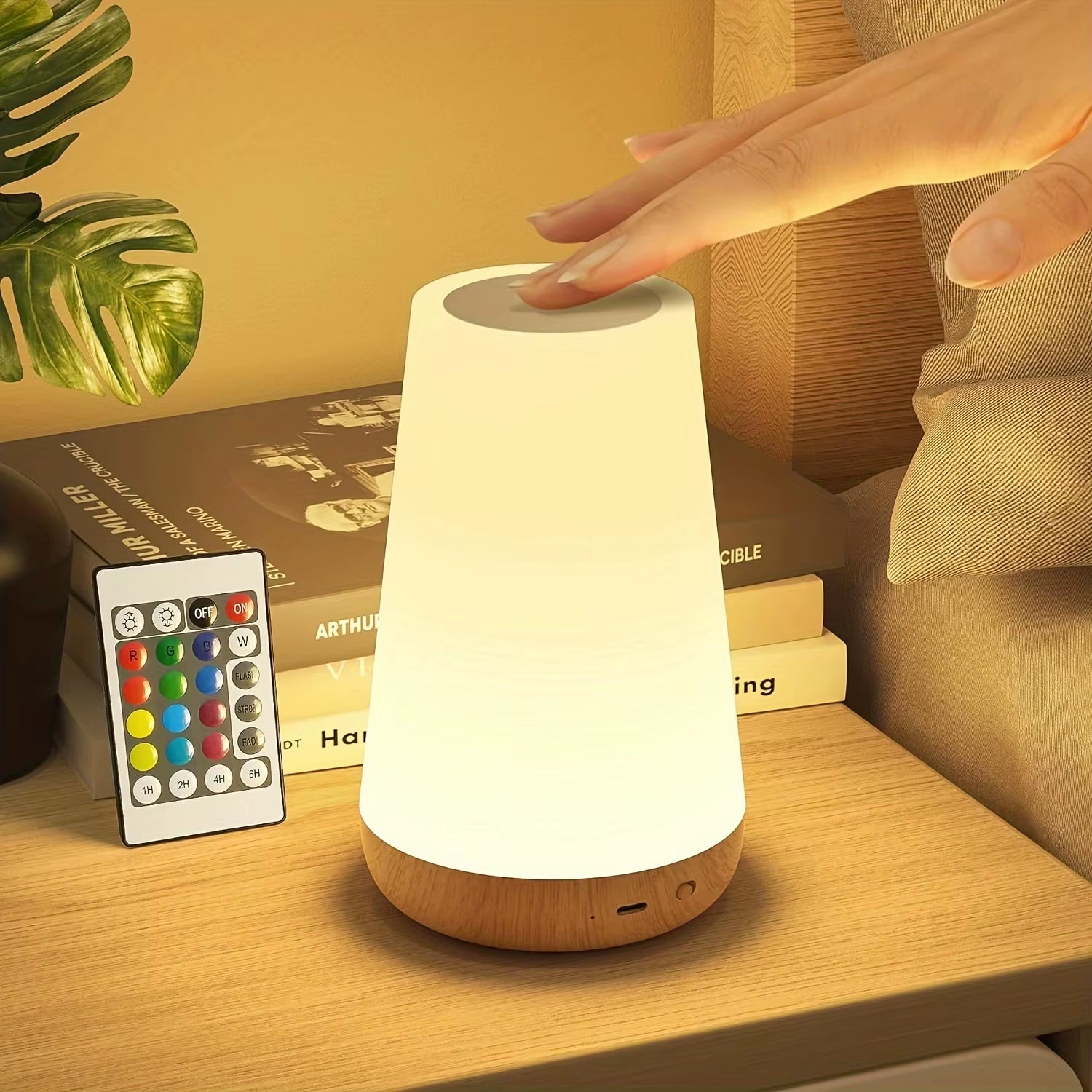LED RGB Night Light with Remote Control - 13 Color Changing, Touch Sensitivity, USB Rechargeable, Dimmable Portable Table and Bedside Lamp